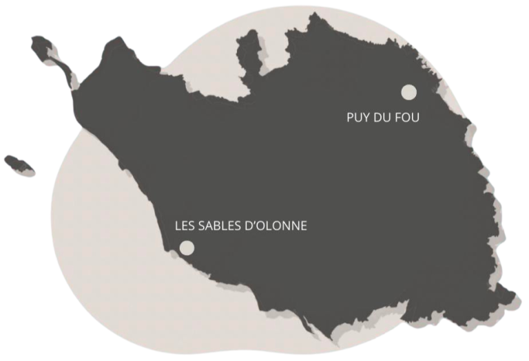 Carte de la Vendée représentant les secteurs d'intervention de Casa Cocon Conciergerie